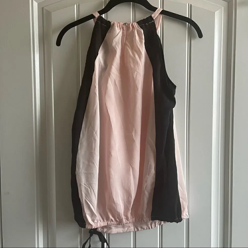 2/$22 New York & Company Pink & Black Tank Top w/Drawstring Tie; SZ XS; BNWT